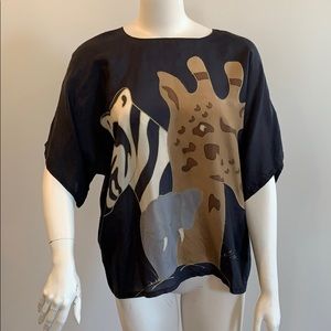 20% off! Silk animal motif black & neutral blouse!